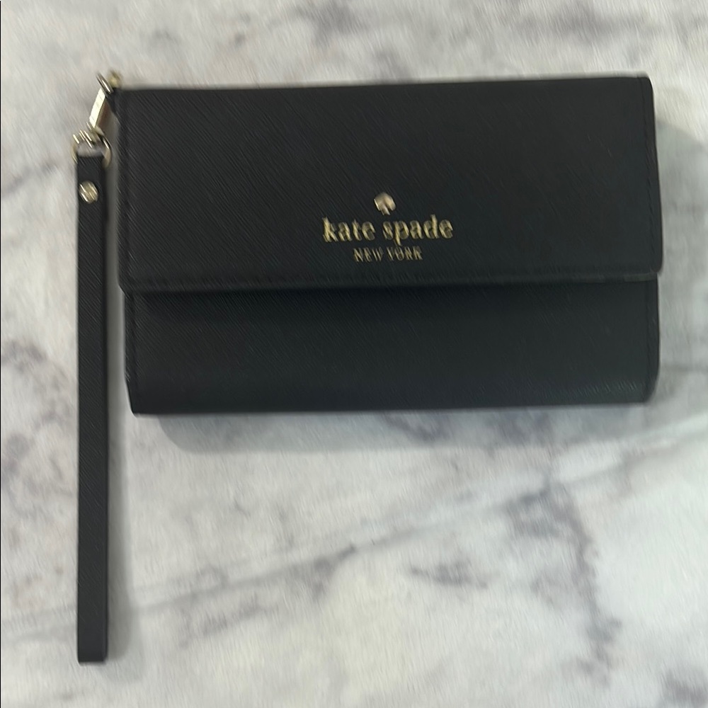 Kate Spade Laurel Way Black Saffiano Leather Trifold Wallet Wristlet